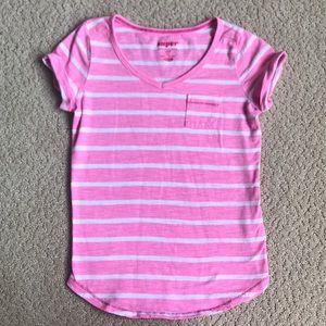 Pink & white stripe pocket tee, cuffed sleeves, S
